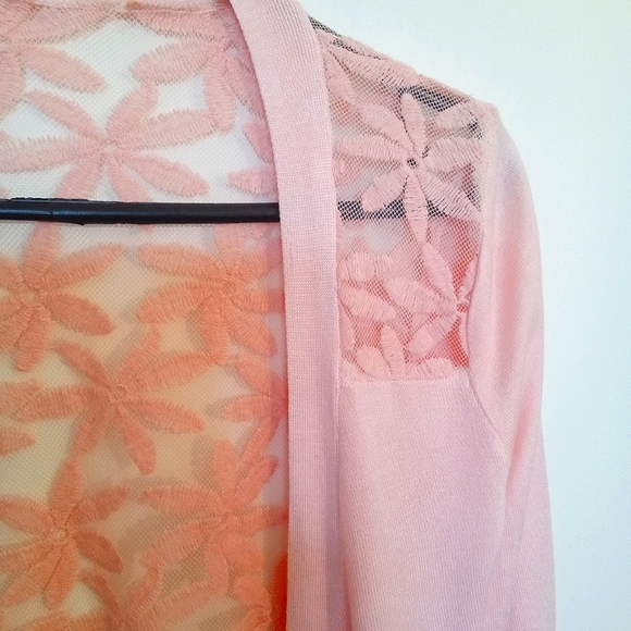 Long Sleeve Waterfall Cardigan with Lace Back - Picture 2 of 9